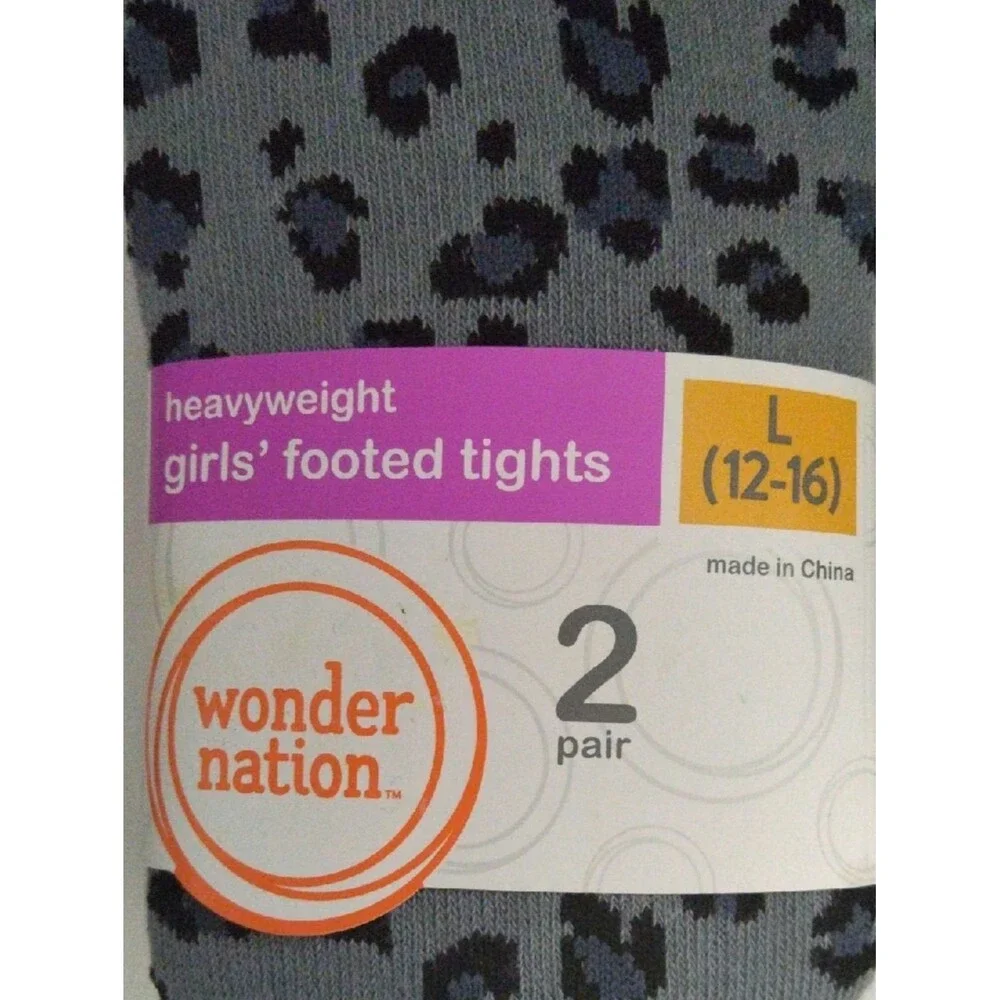 Wonder Nation Girls Footed Tights Black And Gray Leopard Print Girls New L 12-16